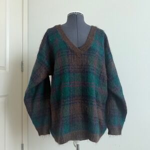 Vintage 90s Paul Harris Mohair Plaid‎ Sweater Size Medium
